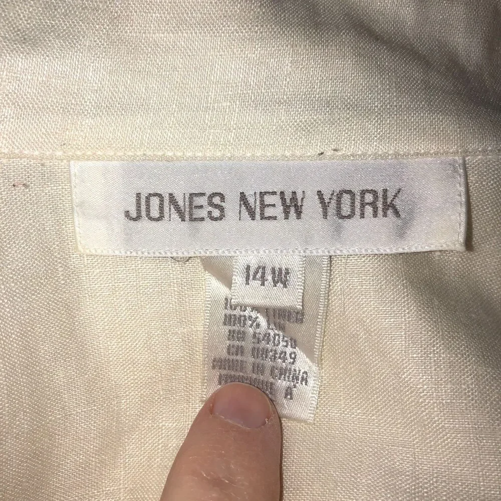 Jones New York Womens 14W Cream 100% Linen Long Sleeve Button Up Shirt Top 14 - Picture 6 of 7